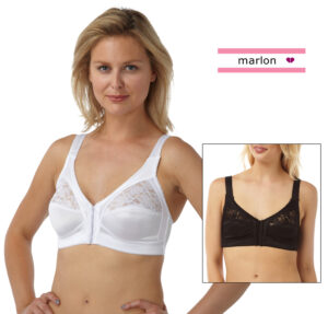 Ladies Front Fastening Soft Cup Bra by Marlon White or Black BR597